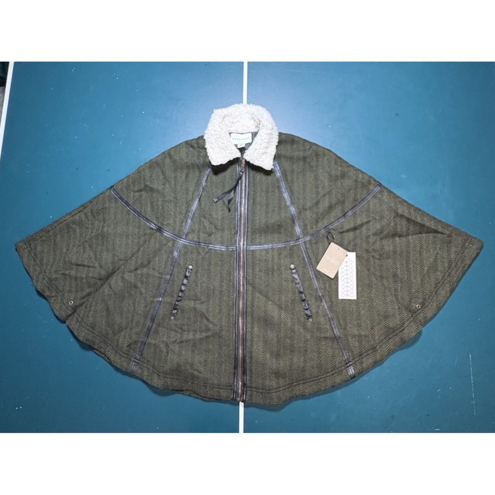 Anthropologie Marrakech Moss Green Sherpa Lined Poncho Pullover Jacket Small New